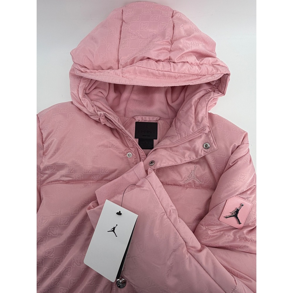 Jordan Girls Pink Glaze Puffer Jacket 23 Jacquard Fill Hooded Coat L 12-13Y